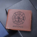 Personalizado Elementos de lucha contra incendios de cuero de PU Billetera con nombre y texto Accesorios portátiles Día del Padre Regalo de cumpleaños para los bomberos Hombres