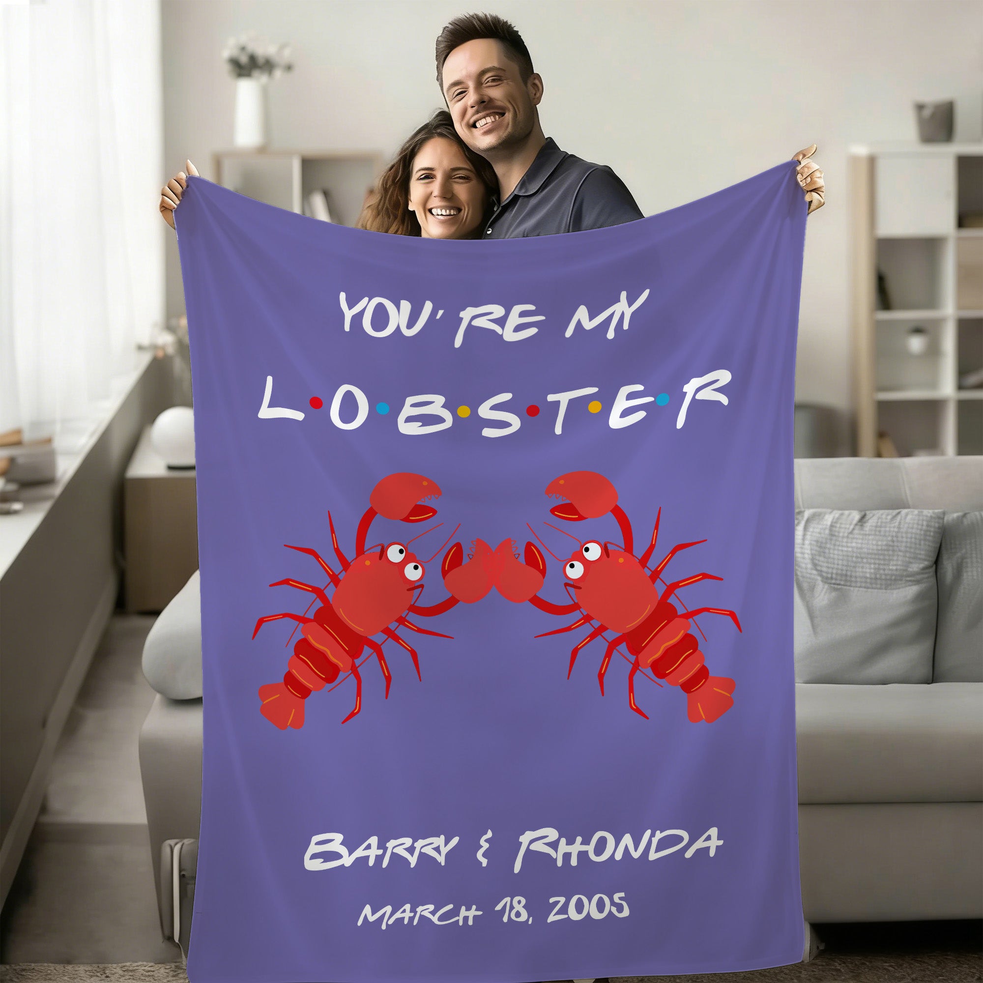 Manta suave personalizada You are My Lobster con nombre y fecha Decoración del hogar Uso diario Regalo de cumpleaños para pareja