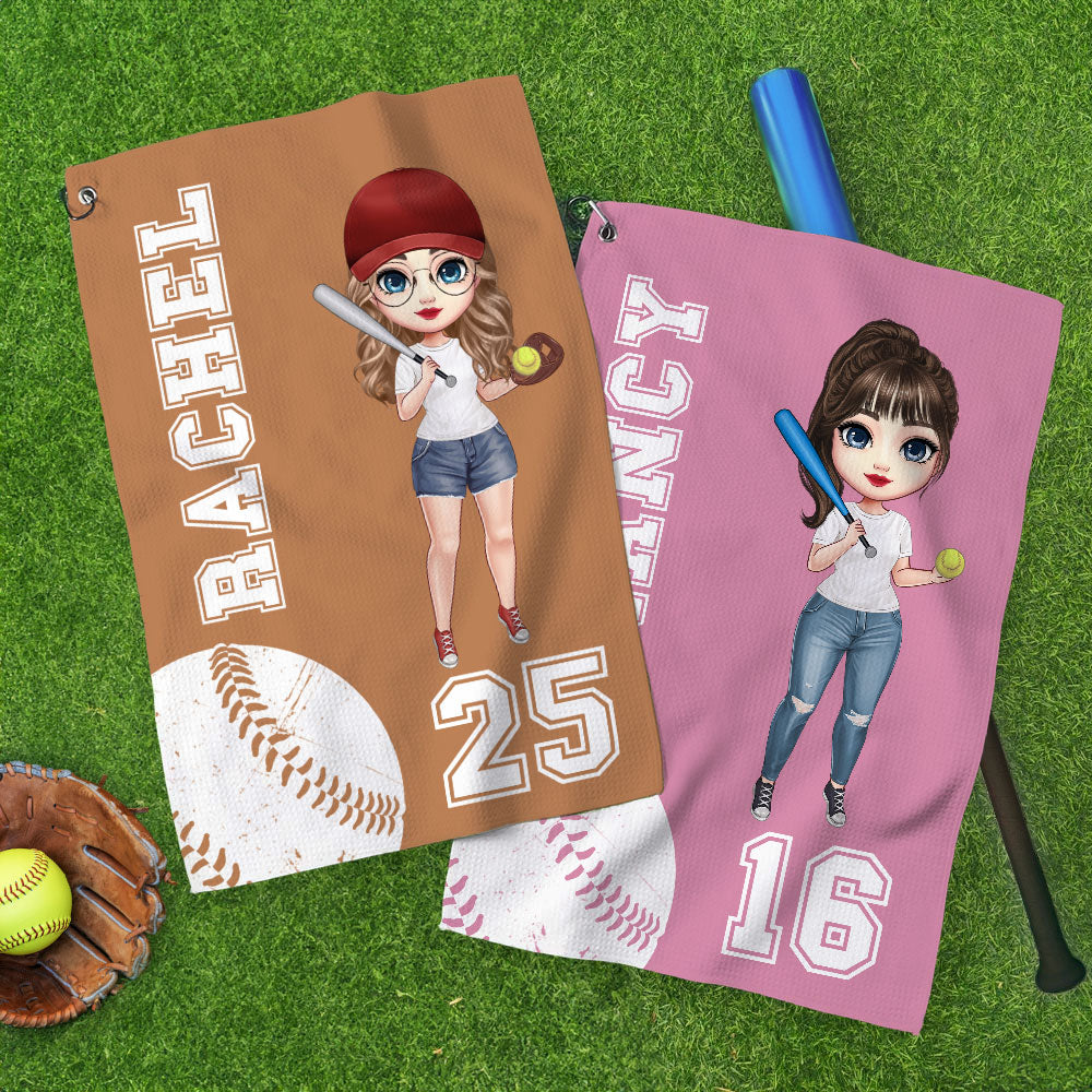 Personalizada Softball Béisbol Mujer Caricatura Personaje Waffle Deportes Toalla con Nombre Día del Juego Cumpleaños Regalo para los amantes de la pelota
