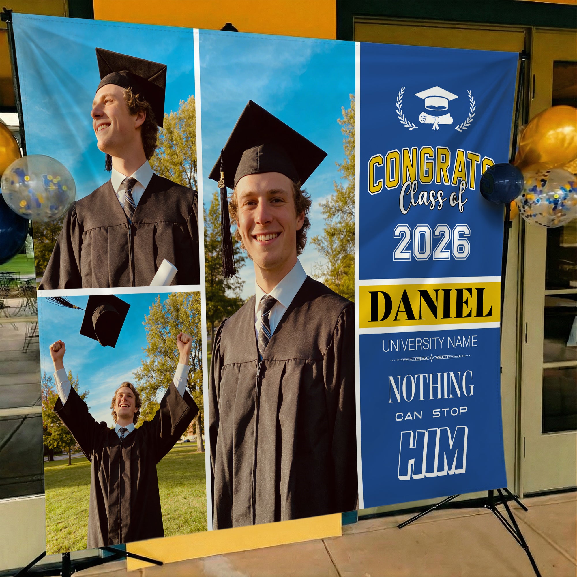 Personalizado 3 Fotos Multicolor Graduación Tapiz Banner con Nombre y Año Único Regalo de Graduación para Graduados Familiares Amigos