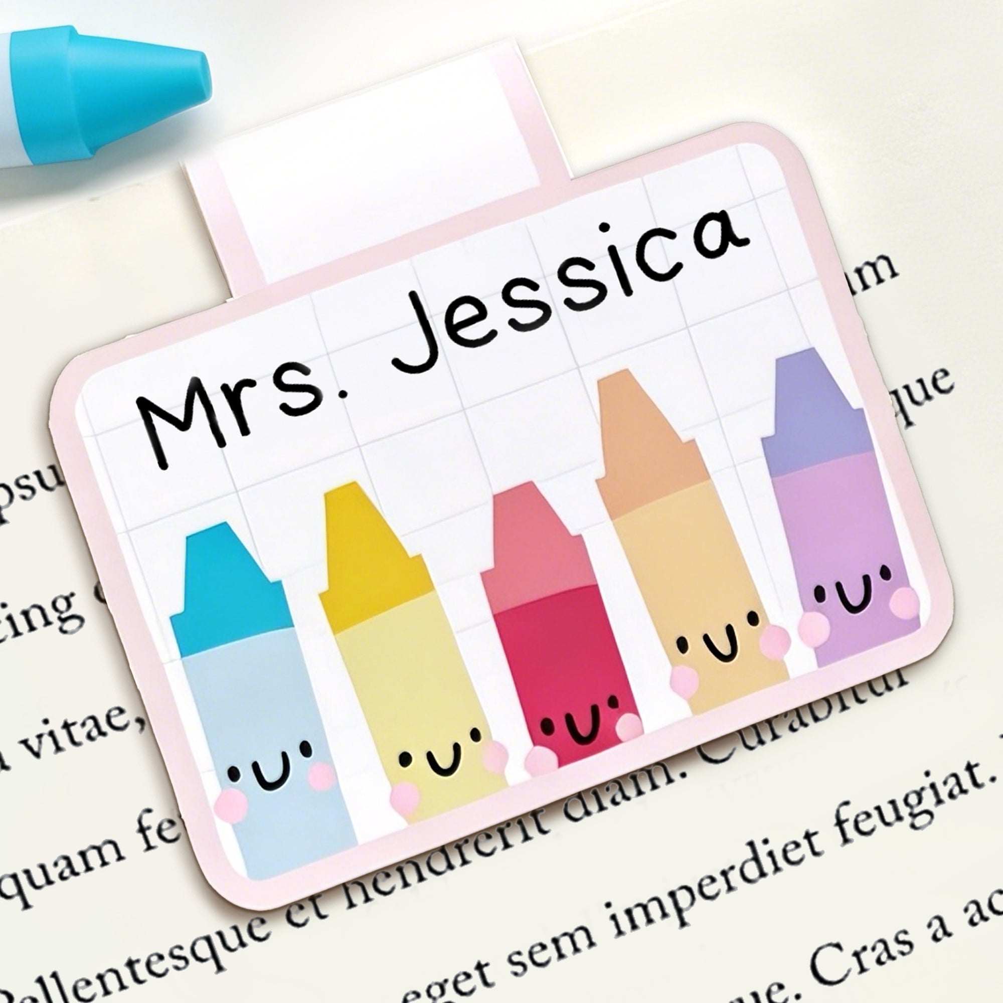 Clip magnético personalizado para marcapáginas de crayones de colores con nombre Regalo de cumpleaños del Día del Maestro para el amante de los libros Maestro ratón de biblioteca