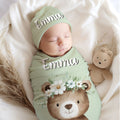 Set de manta y gorro personalizados 100% algodón con nombre Regalo de cumpleaños Baby Shower para recién nacidos Bebés