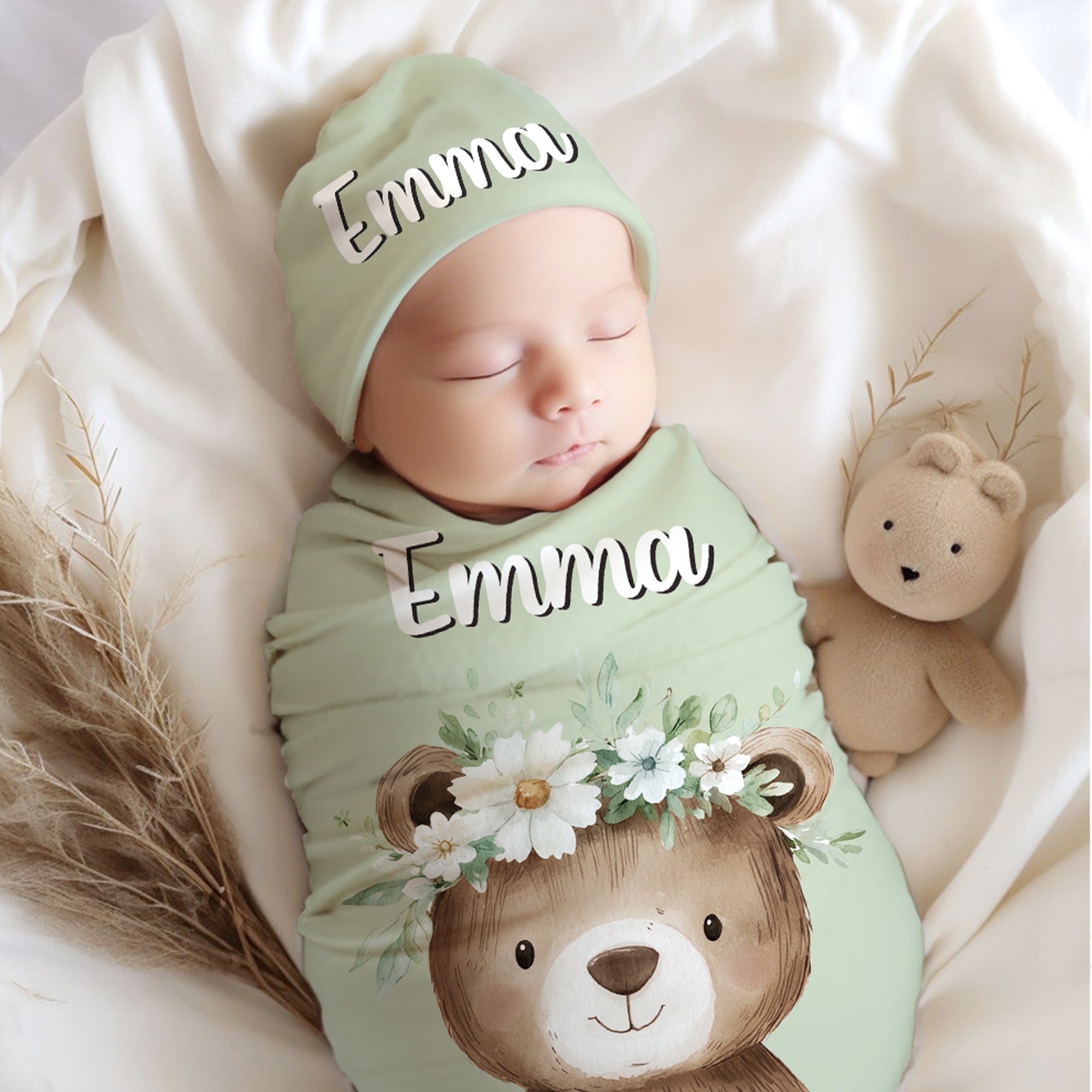 Set de manta y gorro personalizados 100% algodón con nombre Regalo de cumpleaños Baby Shower para recién nacidos Bebés