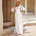 Bridal Wedding Dress Ivory Long Sleeve Long V-Neck A-line Chiffon
