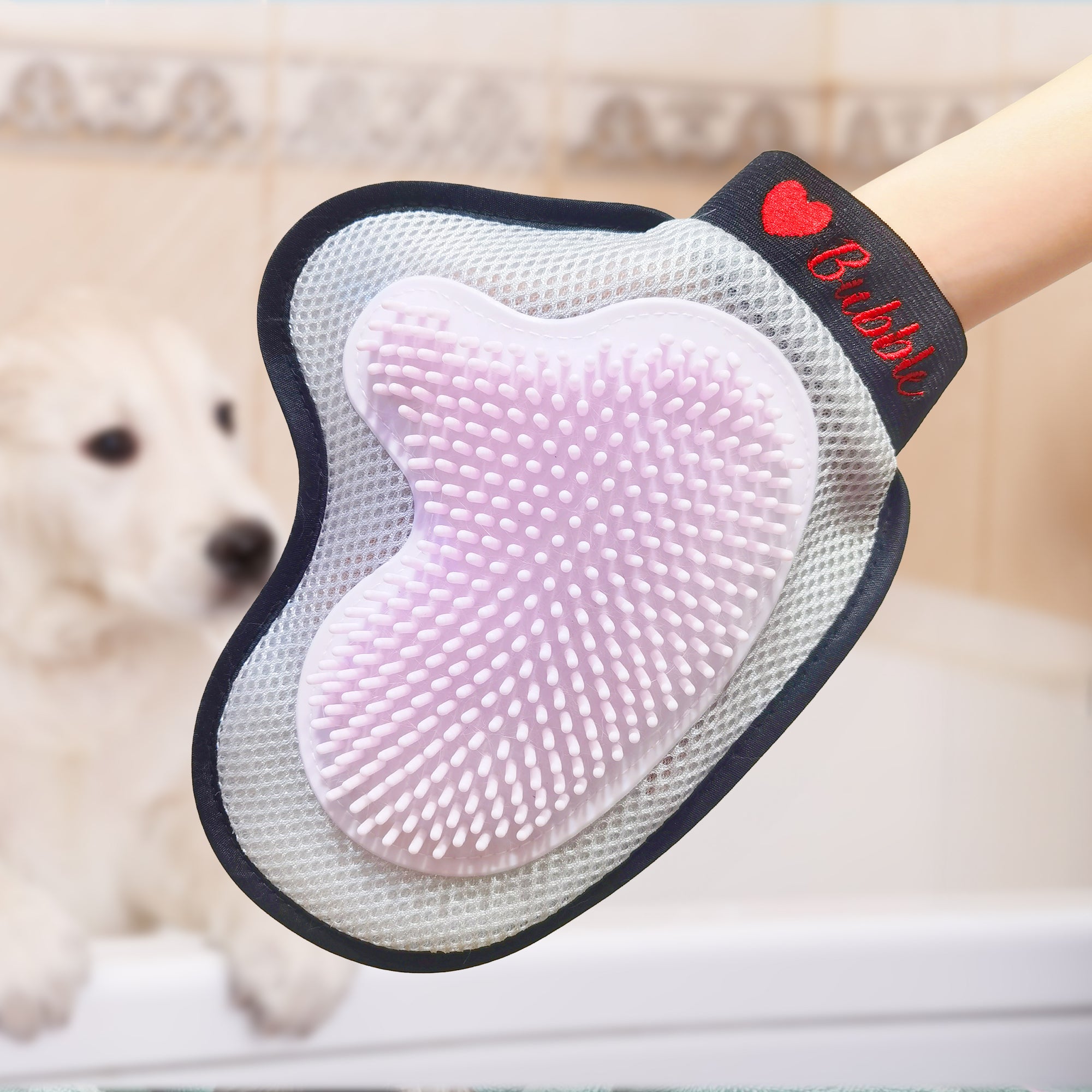 Hueso Personalizado Paw Print Corazón Pet lavado Cepillo Guantes con Nombre Pet Supply Housewarming Cumpleaños Aniversario Regalo para los dueños de mascotas