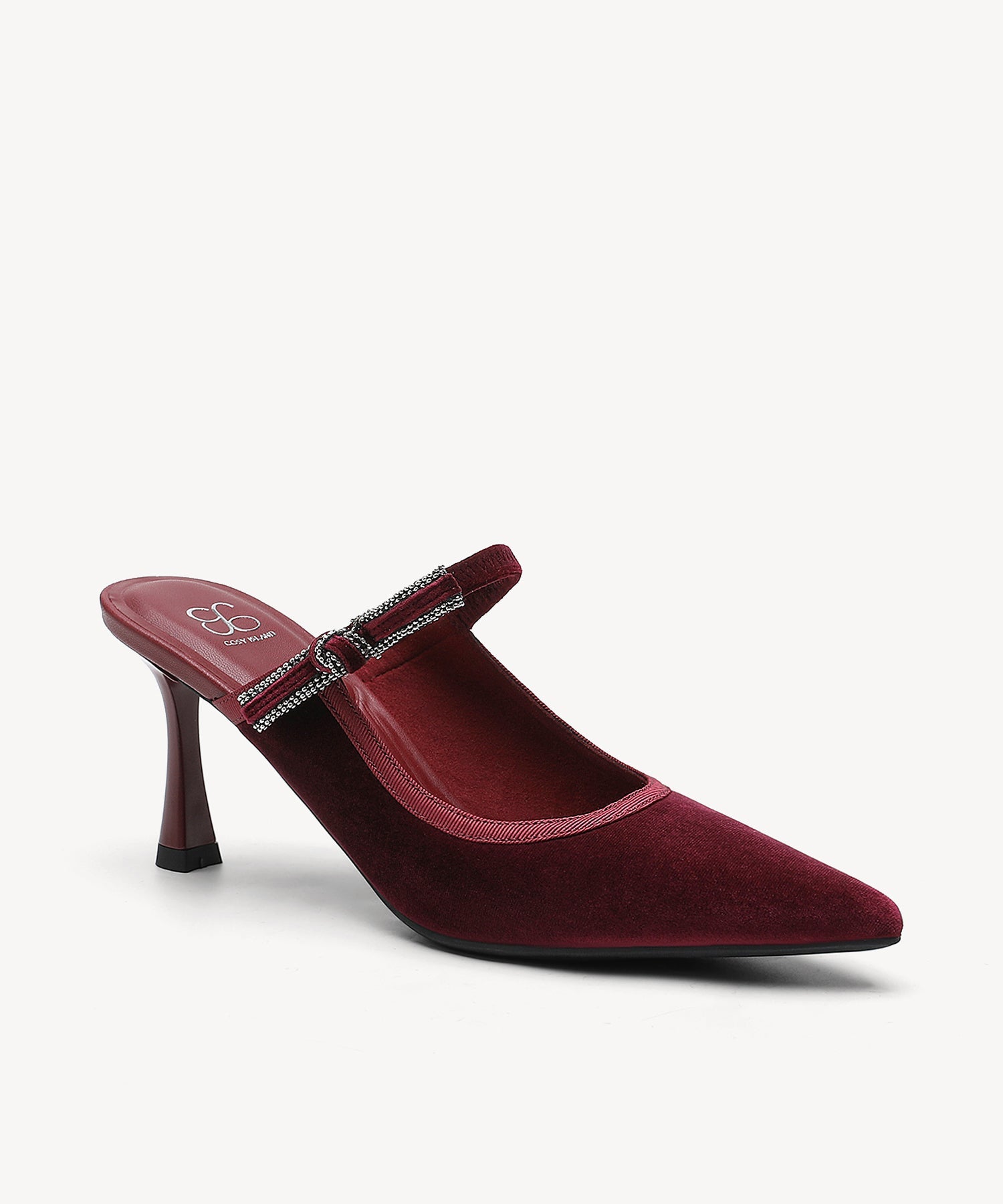 GraceLithe Velvet Bow Pointed Toe Heeled Mule - Burgundy / US 6.5 | EU 37 | UK 4.5
