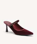 GraceLithe Velvet Bow Pointed Toe Heeled Mule - Burgundy / US 6 | EU 36.5 | UK 4