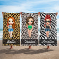 Toalla de playa personalizada grande con estampado de leopardo y cebra personaje de dibujos animados con nombre regalo de viajes para mujeres