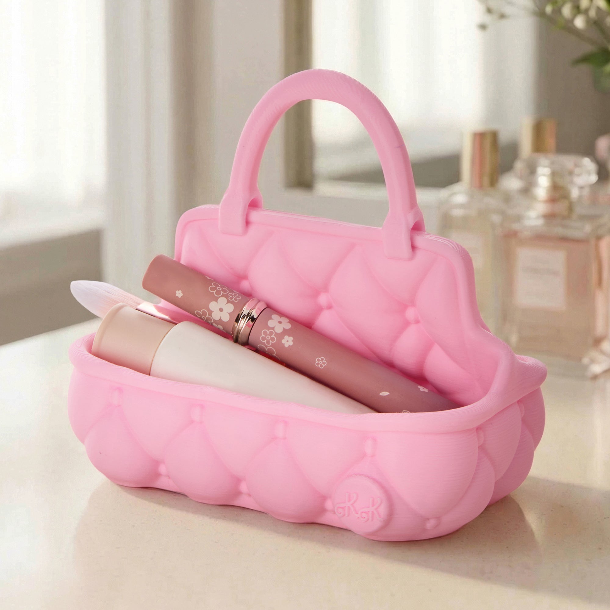 Personalizado Multicolor 3D-impreso acolchado Vanidad Catchall Cesta Cosméticos Bandeja con asa y decoración del hogar inicial Cumpleaños Regalo para Mujer Amiga