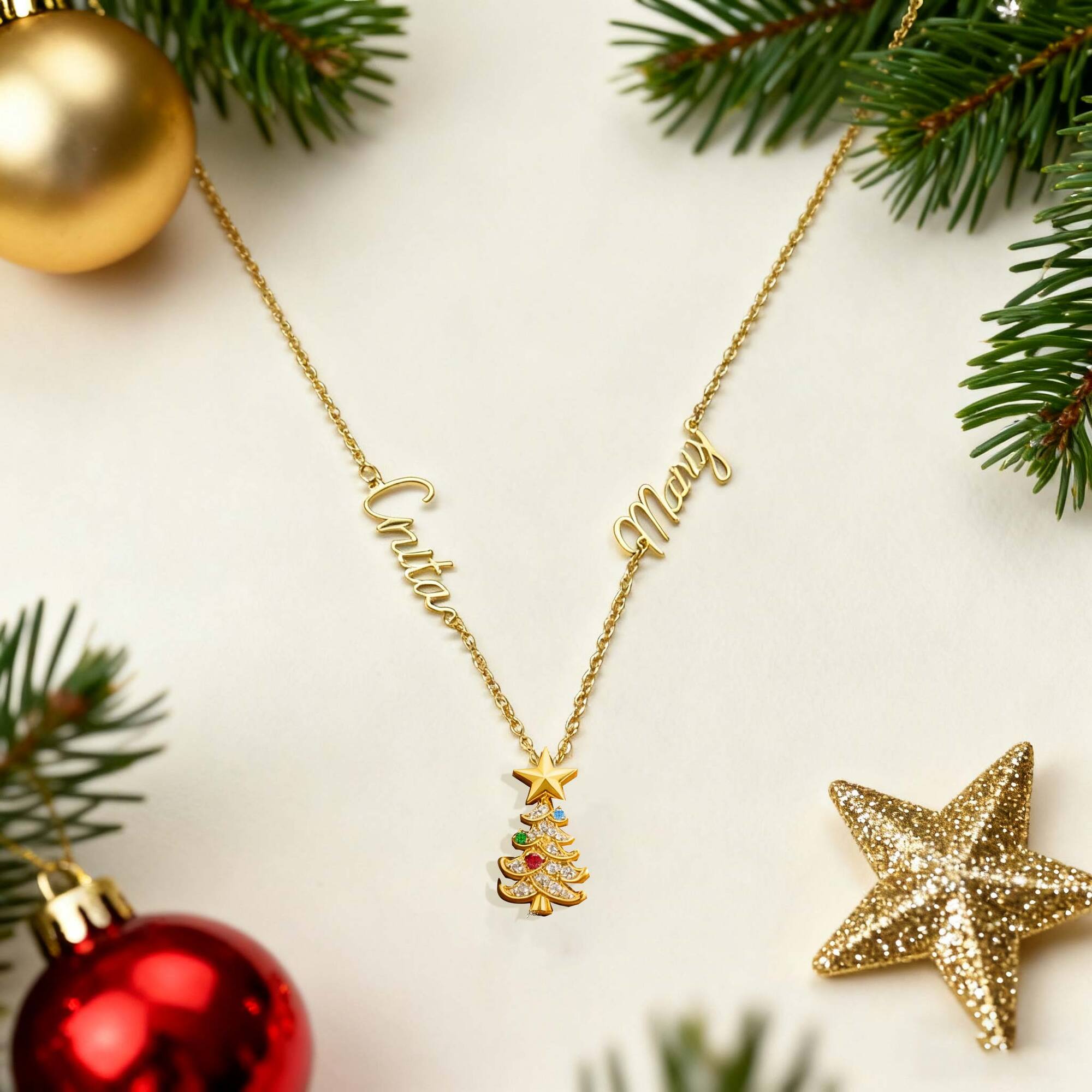 Personalizada Árbol de Navidad 2-18 Birthstones Collar con Nombres Dainty Joyería Regalo de Navidad para Mamá Abuela Esposa