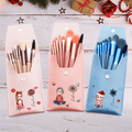 Personalizado Cartoon Flower Birth Flower PU Leather Makeup Brush Bag Set with Name and 8 Pcs Makeup Brushes Birthday Gift for Girls Women