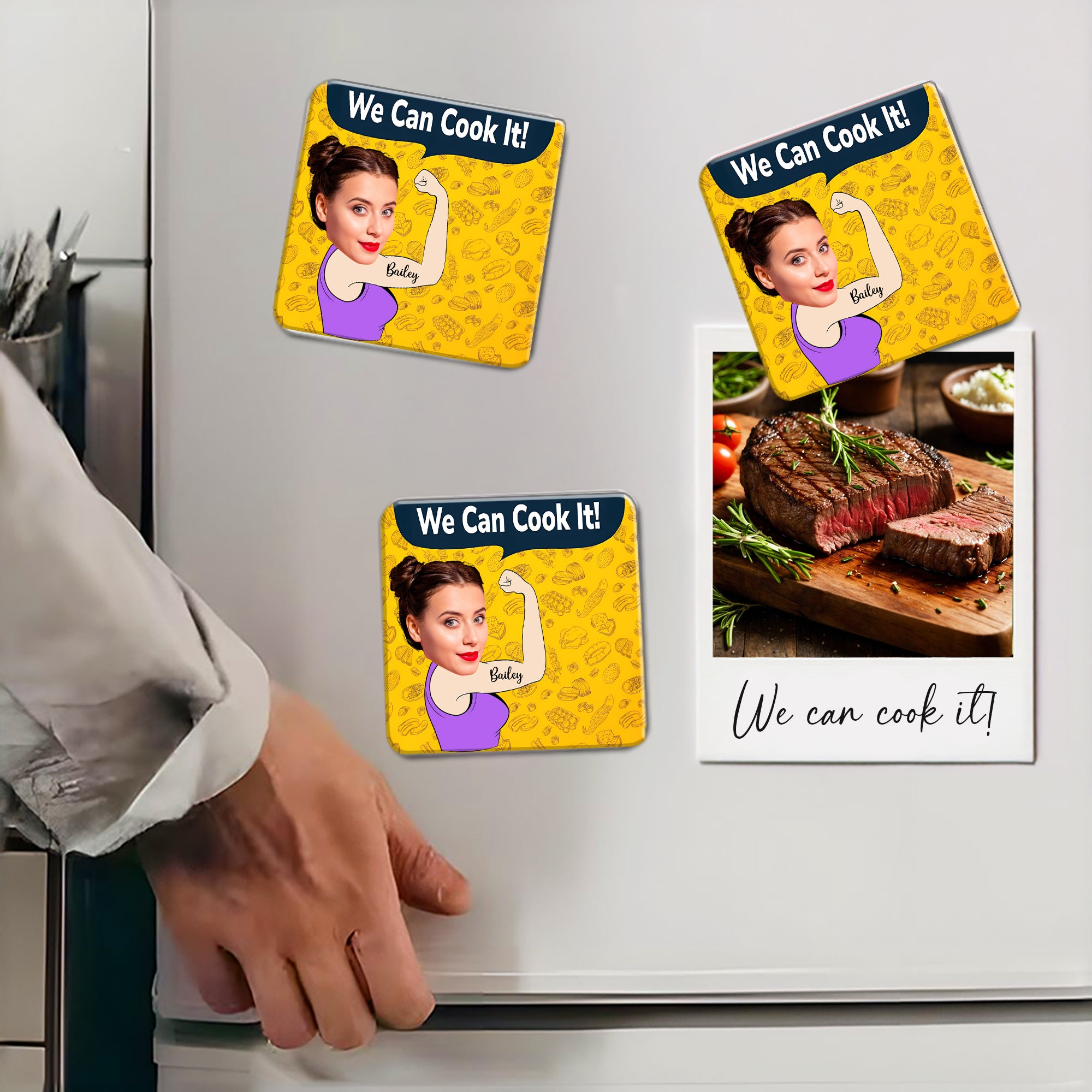 Imán de nevera acrílico personalizado con cara divertida y nombre We Can Cook It Decoración de hogar Regalo de cumpleaños para entusiastas de la cocina