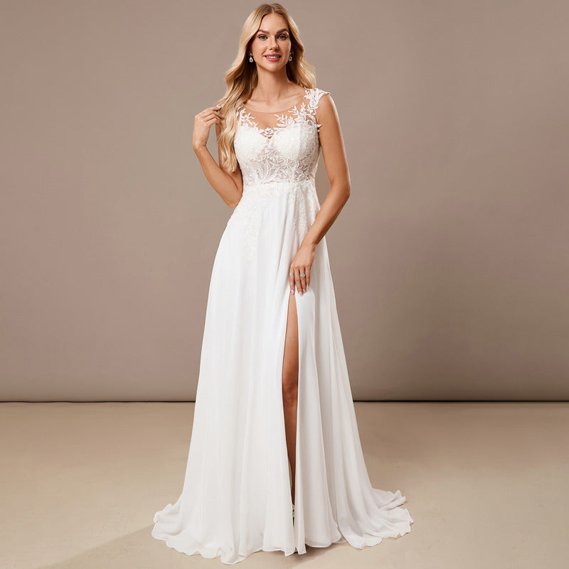 Bridal Wedding Dress Ivory Cap Sleeve Long A-line