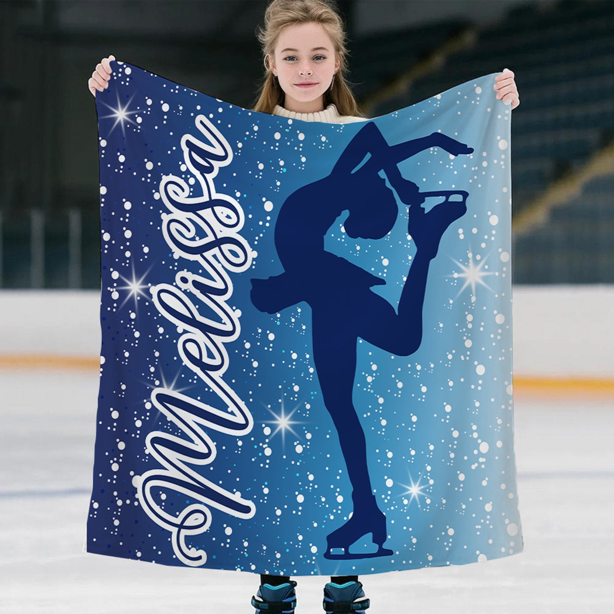Silueta de chica patinadora personalizada Manta suave con nombre Decoración del hogar Día del partido Regalo de cumpleaños para entusiastas del patinaje