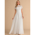 Bridal Wedding Dress Ivory Short Sleeve Long High Neck A-line