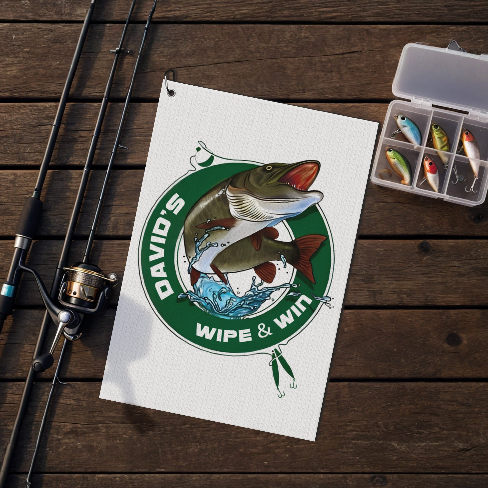 Toalla Waffle personalizada con tema de pesca, muy absorbente, suave, con nombre y pinza Regalo de cumpleaños para papá aficionado a la pesca