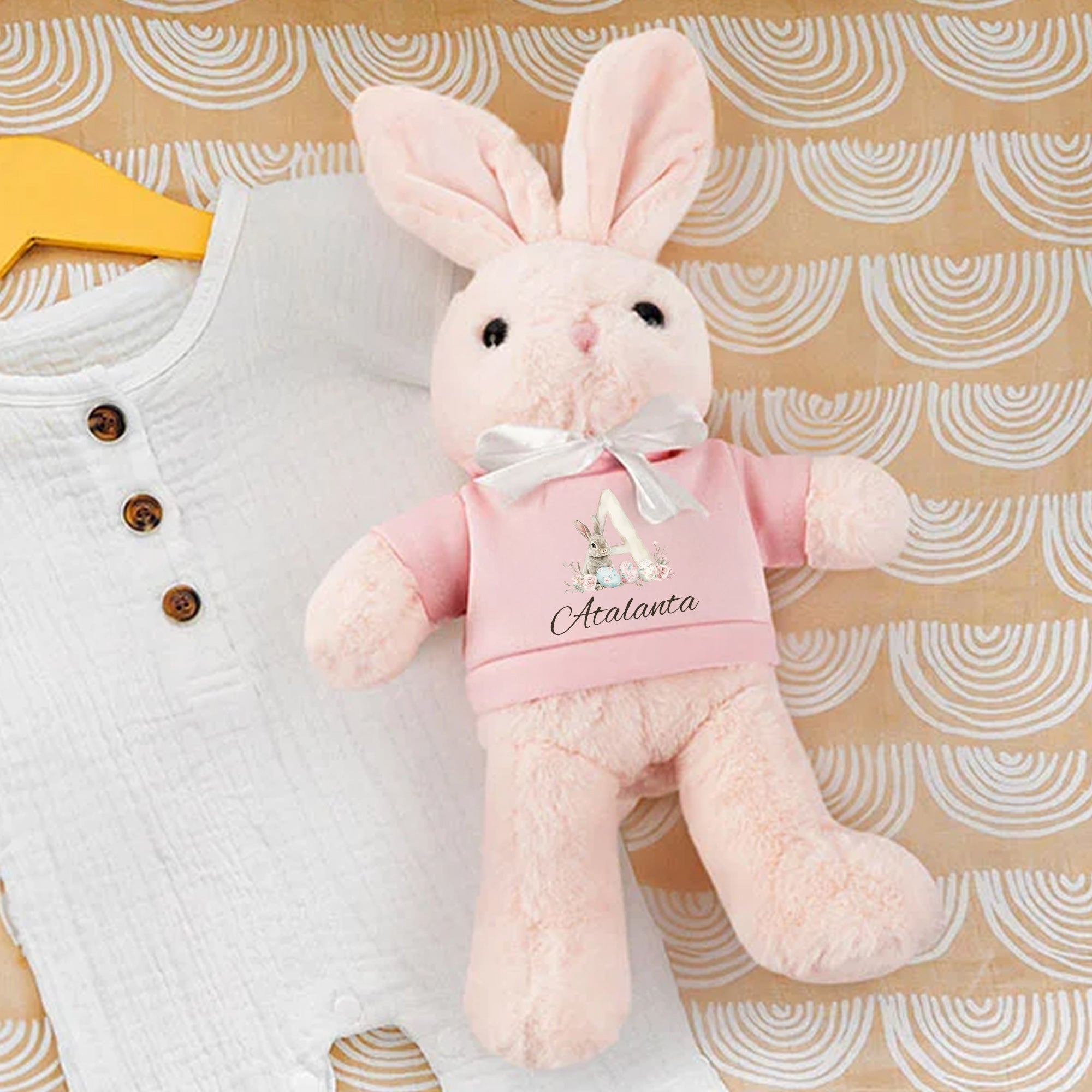 Conejito de Pascua de peluche personalizado con inicial y nombre Regalo de Pascua para recién nacidos Niños