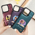 Personalizada acuarela de dibujos animados Chica Nacimiento Flor Libro de cuero Flip Cartera Funda de teléfono con nombre y RFID Bloqueo Tarjetero Regalo de cumpleaños para las mujeres