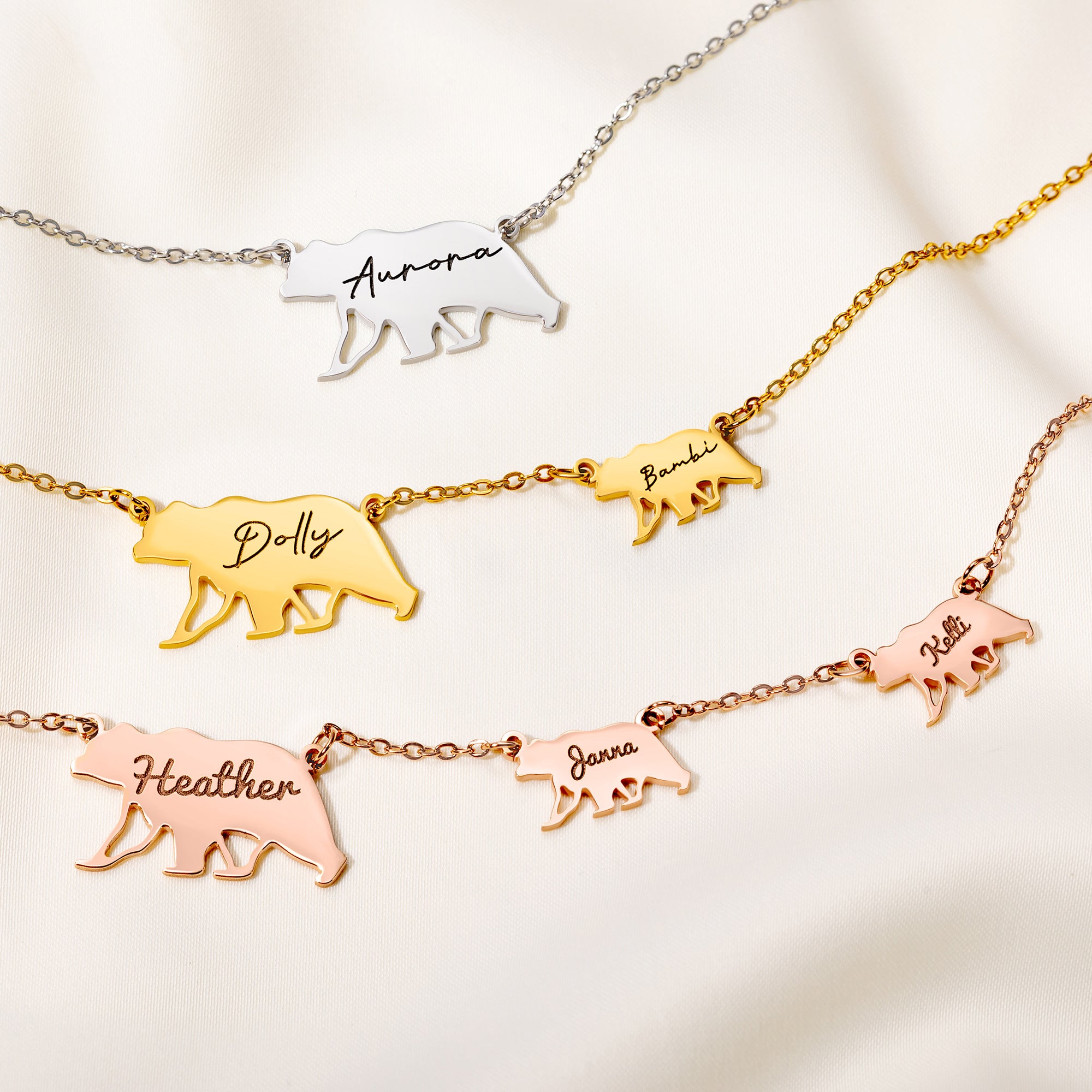 Personalizada Madre Oso y 0-9 Baby Bears Collar con nombres grabados Joyería de la Familia Día de la Madre Cumpleaños Aniversario Regalo para Mamá Esposa