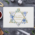 Set de 2 manteles individuales personalizados Happy Passover Floral Jewish Star con el nombre de la familia Decoración de mesa de comedor Regalo judío festivo para la familia