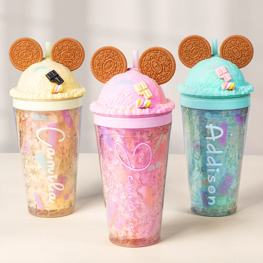 Vaso de helado personalizado con nombre y pajita Imprescindible de viaje Regalo de cumpleaños de vuelta al cole para niñas