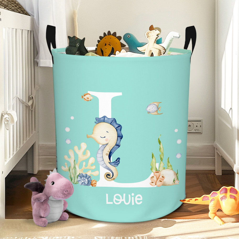 Cesto impermeable personalizado con el nombre del animal del océano para la ropa sucia Decoración de la guardería Regalo de cumpleaños de inauguración de la casa para niños