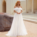 Bridal Wedding Dress White Sleeveless Long Off the Shoulder Ball-Gown Princess Tulle