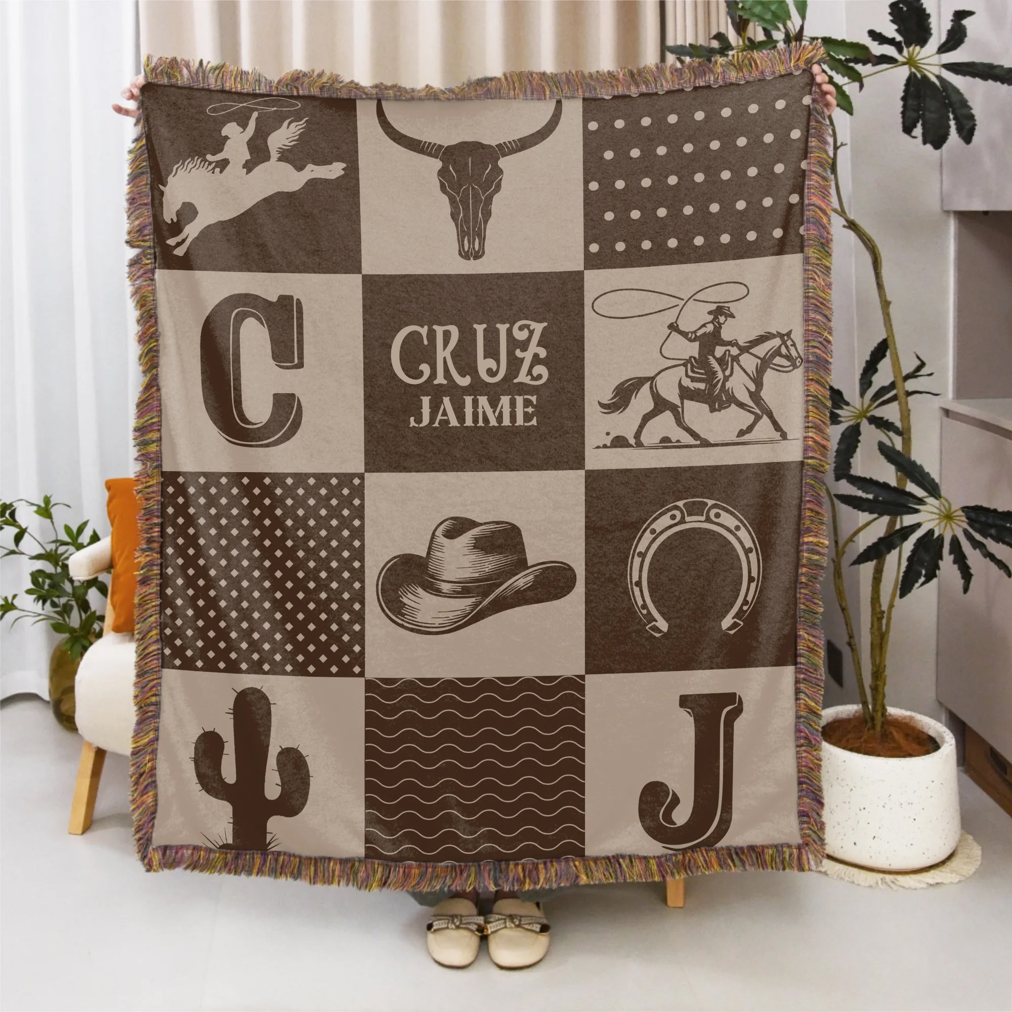 Manta suave personalizada con diseño de vaquero cuadros con nombre regalo de cumpleaños y bautizo para recién nacidos y nuevos padres
