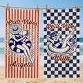 Toalla de playa personalizada Chill Vibes Swimming Woman Stripe Checker Quick Dry Soft Oversized Beach Towel with Name Summer Vacation Birthday Gift for Women
