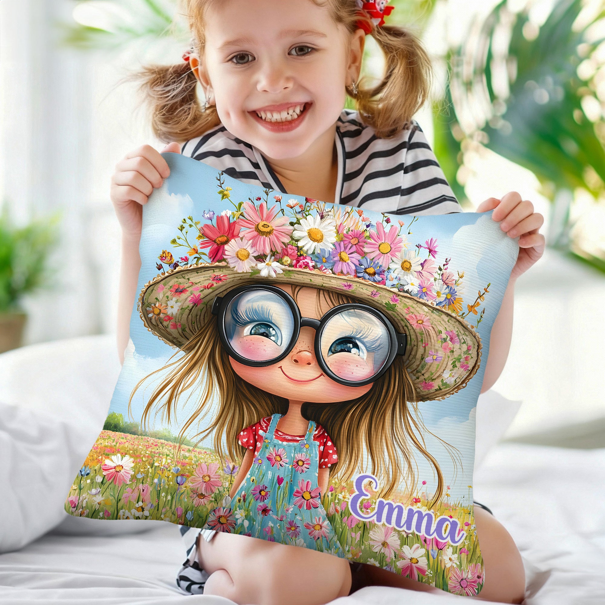 Funda de cojín personalizada con el nombre de la chica de las flores Decoración para el hogar Regalo de cumpleaños para niñas amigas