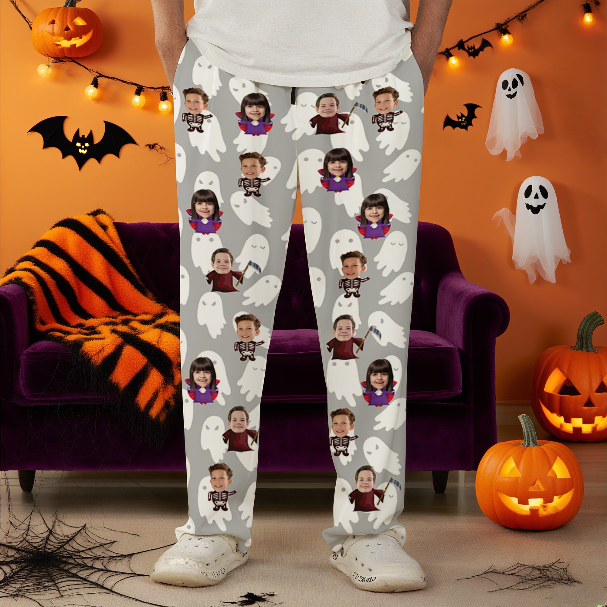 Personalizado Tema de Halloween 1-4 Fotos de la cara suave de la piel Pijama Pantalones de Halloween Regalo para los amigos de la familia