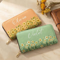 Personalizada portátil de nacimiento de la flor de cuero de la PU Billetera de las mujeres con el nombre del Día de la Madre de regalo de cumpleaños para las mujeres