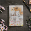 Cuaderno de la iglesia de cuero de la PU de la cruz personalizada de la flor de la acuarela con el nombre y 100 páginas de la línea para el regalo religioso del cumpleaños para el cristiano de las muj