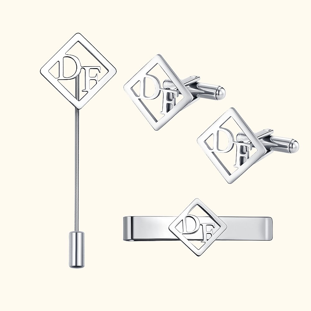 Personalizado Initials Nombre Gemelos Corbata Clip Broche Pin Día del Padre Boda Aniversario Cumpleaños Regalo para el Padre Hombres Groomsmen