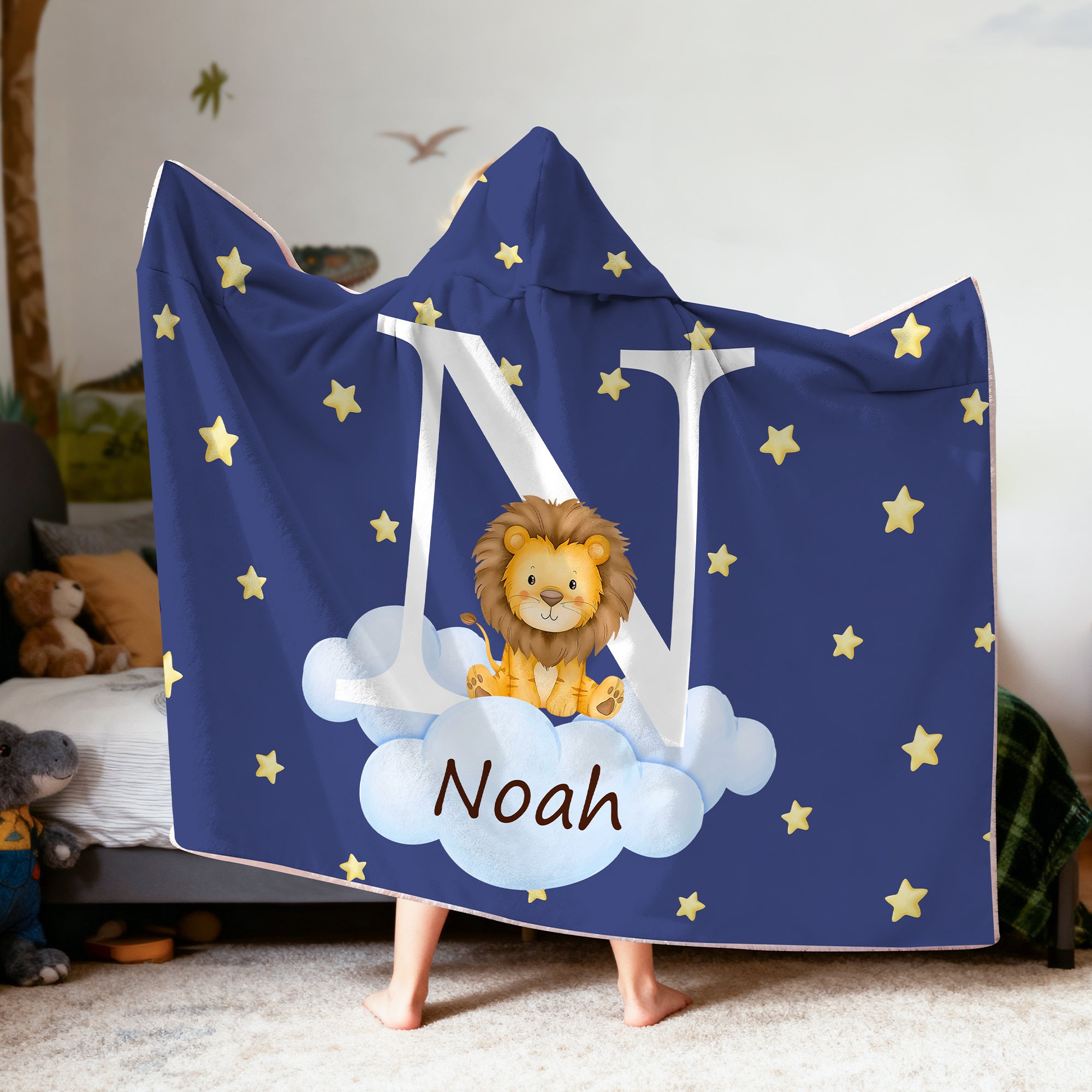 Personalizada Bosque Animal Nube Estrella Multicolor Suave Manta con Capucha con Inicial y Nombre Cumpleaños Fiesta de Navidad Regalo para Niños Niñas