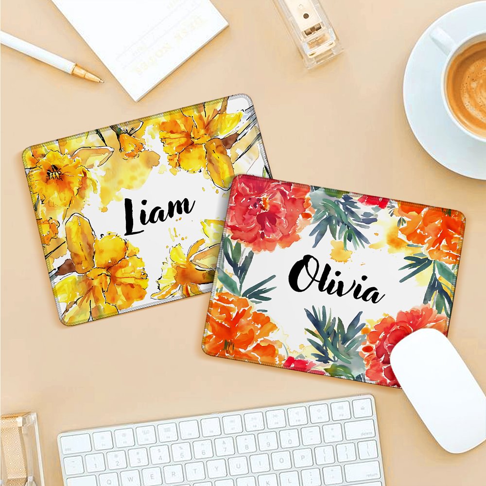Alfombrilla de ratón antideslizante de acuarela personalizada con el nombre de la flor de nacimiento Home Office Supplies Birthday Gift for Employees Family Friends