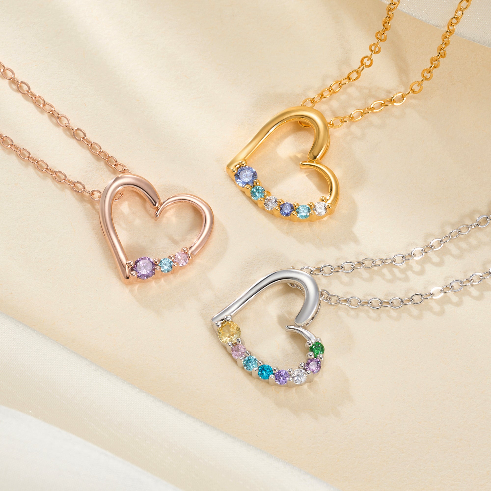 Personalizado 1-10 Familia Birthstones Corazón Collar Dainty Joyería Cumpleaños Aniversario Día de la Madre Regalo para la abuela Madre