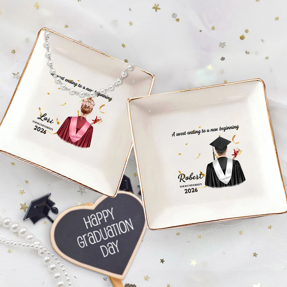Graduado Personalizado Vista Posterior Graduación Cinta Joyero Plato con Nombre y Año Graduación Cumpleaños Regalo para Graduados Compañeros de Clase