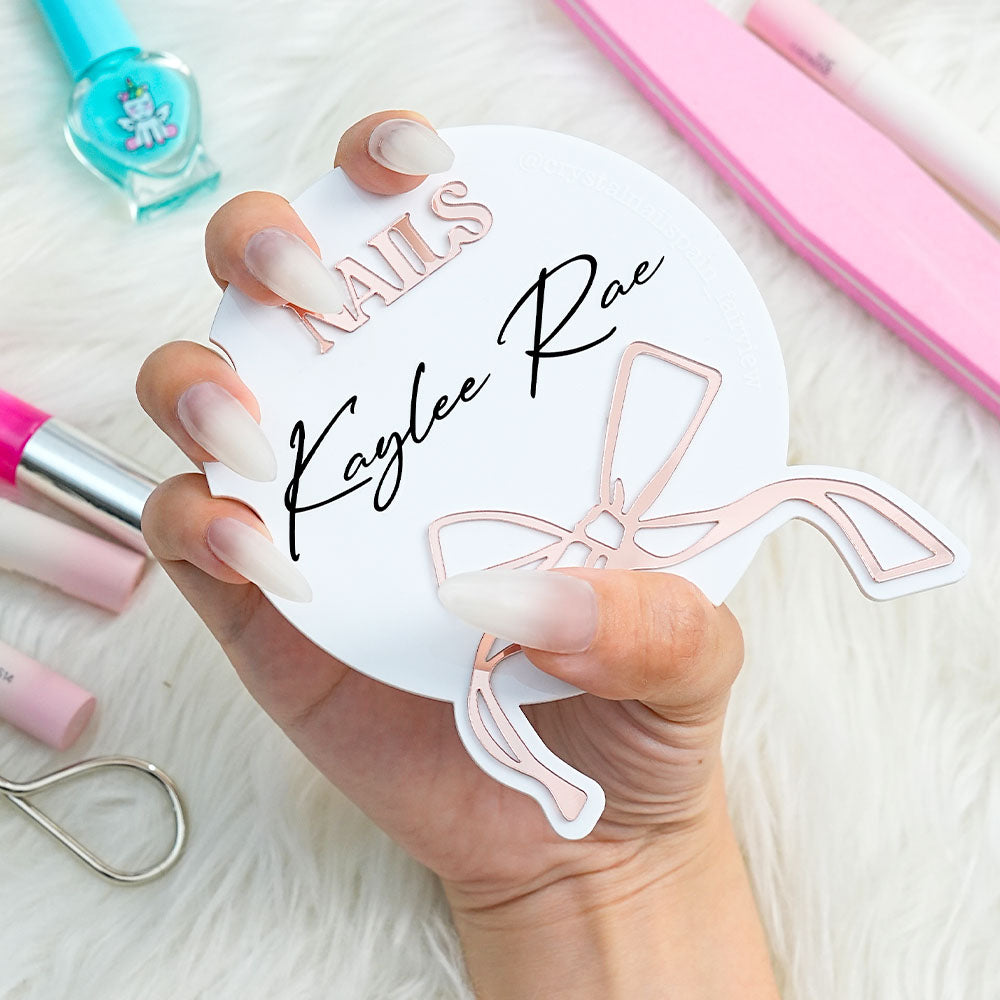 Arco personalizado Nombre acrílico Nailfie Disco Social Media Foto Display Salón de belleza de apertura de regalo para manicuristas artistas de uñas