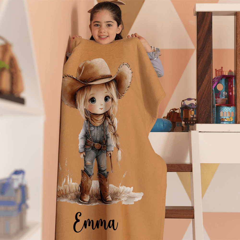 Manta blanda personalizada de vaquero de dibujos animados con nombre Decoración de la habitación Regalo de cumpleaños para niños Niñas