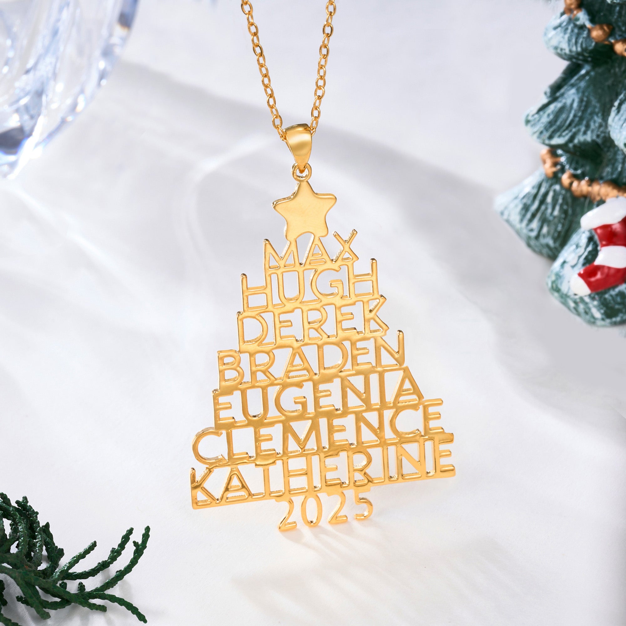 Personalizado 2-8 nombres de la familia del árbol de Navidad collar de joyería delicada cumpleaños aniversario regalo de Navidad para la familia abuela Mujeres