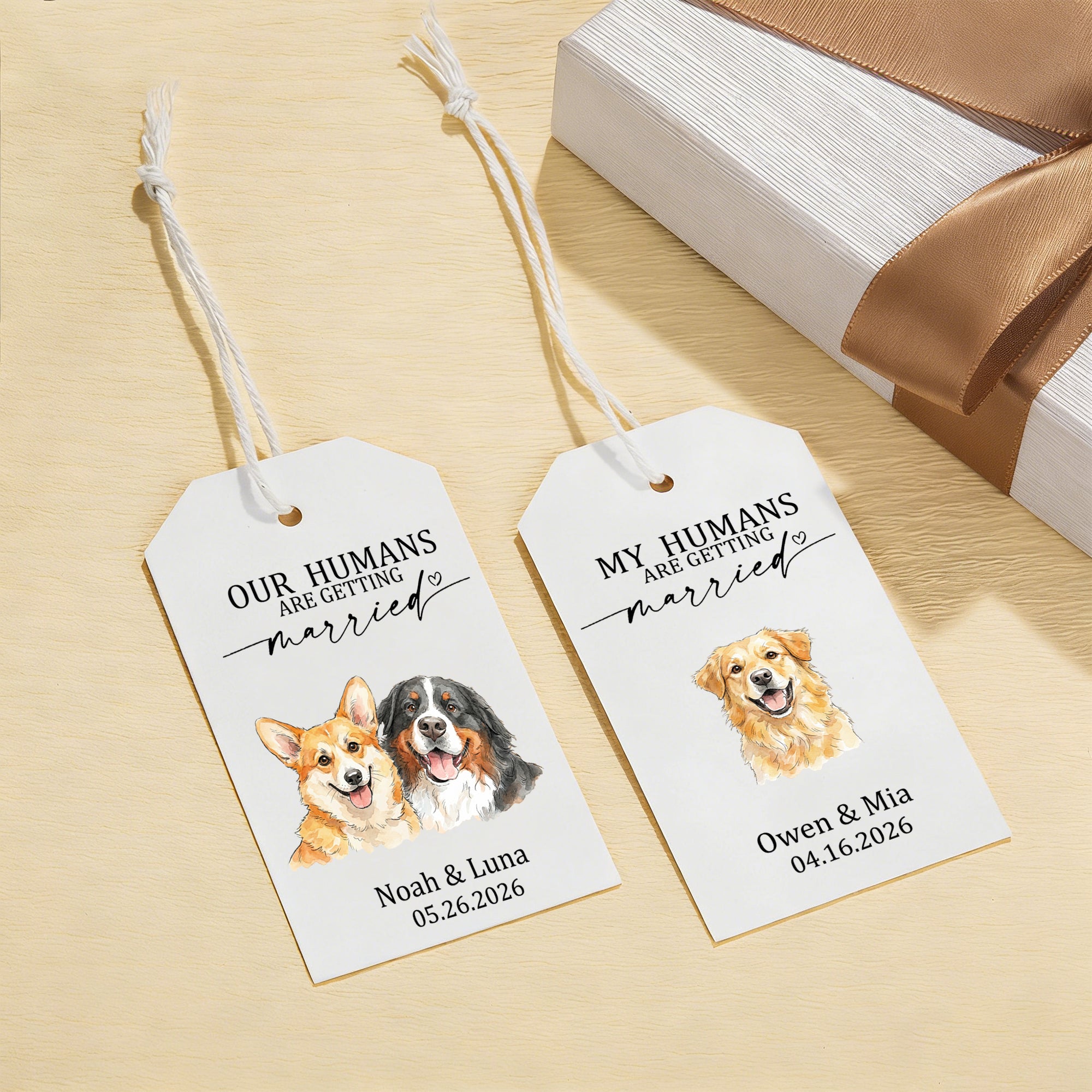 Acuarela Personalizada Retrato de Mascota Etiquetas Adhesivas Set con Texto y Nombre Regalo Decoración Fiesta de Boda Favor para Recién Casados Amantes de las Mascotas
