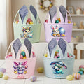 Personalizado lindo conejo de dibujos animados de Pascua Huevo de Pascua Orejas de conejo a rayas Cesta de Pascua con el nombre de Pascua Fiesta de Regalo para Niños Niñas