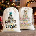 Personalizada Feliz y Brillante Árbol de Navidad con Lazo de Leopardo Bolsa de Regalo de Lona con Cordón y Nombre Regalo de Navidad para Amigos Familia