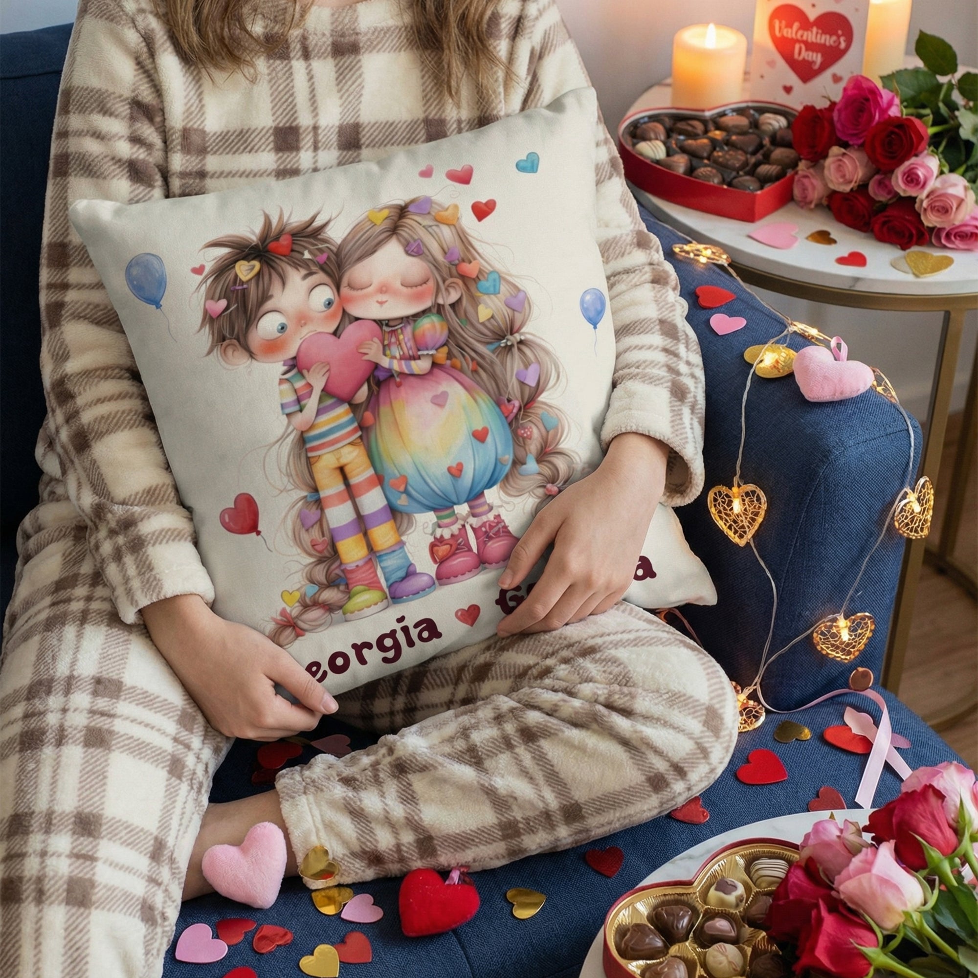 Funda de almohada multicolor personalizada con nombre Decoración del hogar Día de San Valentín Regalo de aniversario para parejas