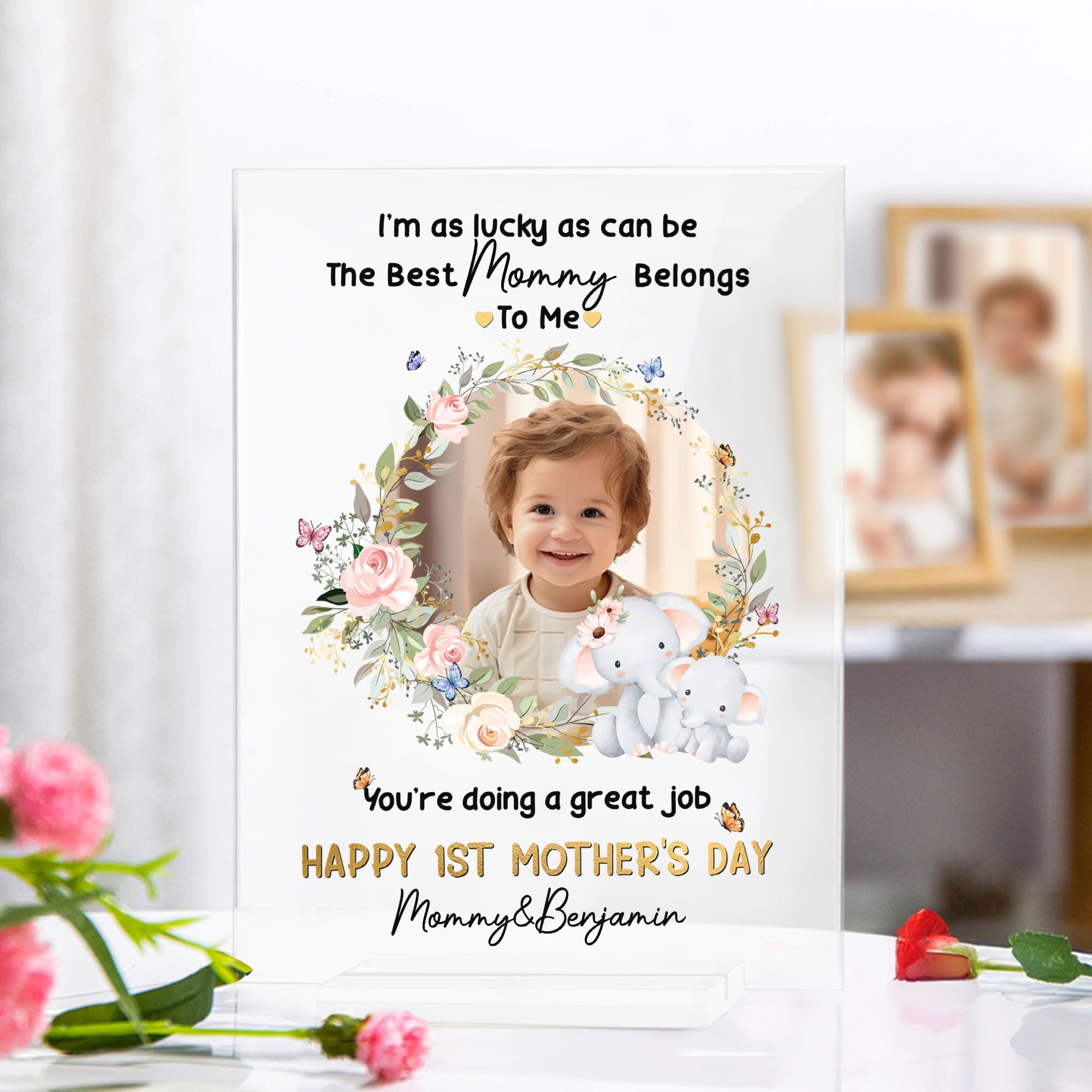 Placa acrílica personalizada The Best Mommy Belongs to Me con foto y texto Decoración para el hogar Cumpleaños Día de la Madre Regalo para madre
