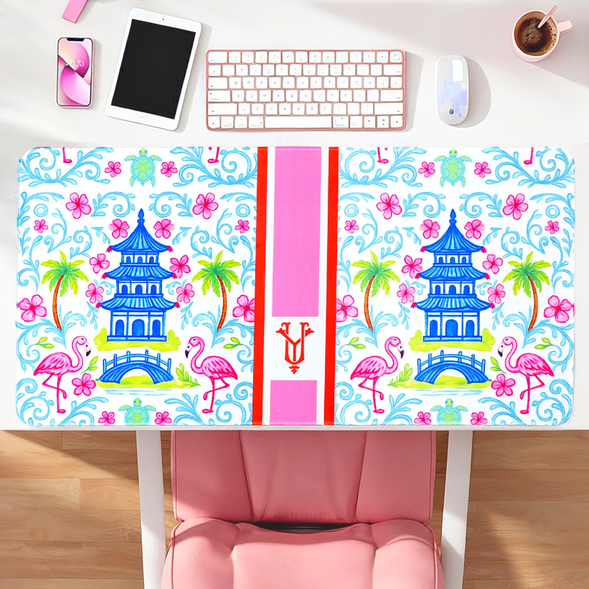Personalizado Chinoiserie Flamingo Alfombrilla de ratón Alfombrilla de ratón de escritorio con Initials Computer Accessory Back to School Birthday Gift for Friends Colleagues