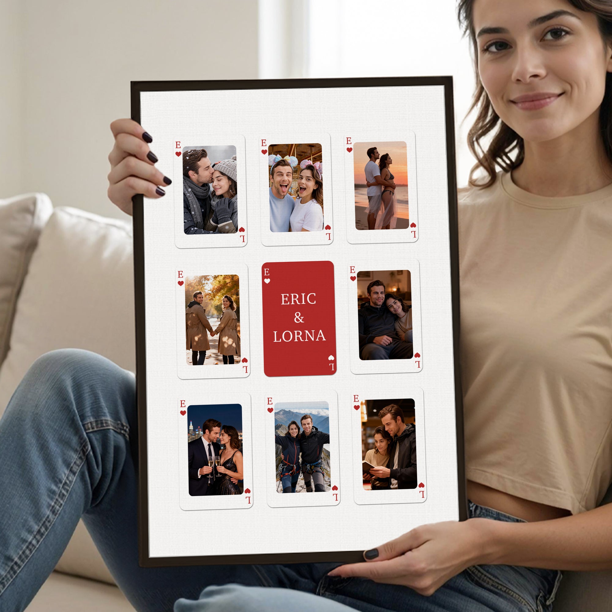 Tarjeta de Juego Personalizada Fotos de Pareja Pintura Póster Enmarcado con Inicial y Texto San Valentín Regalo de Aniversario para Parejas Recién Casados