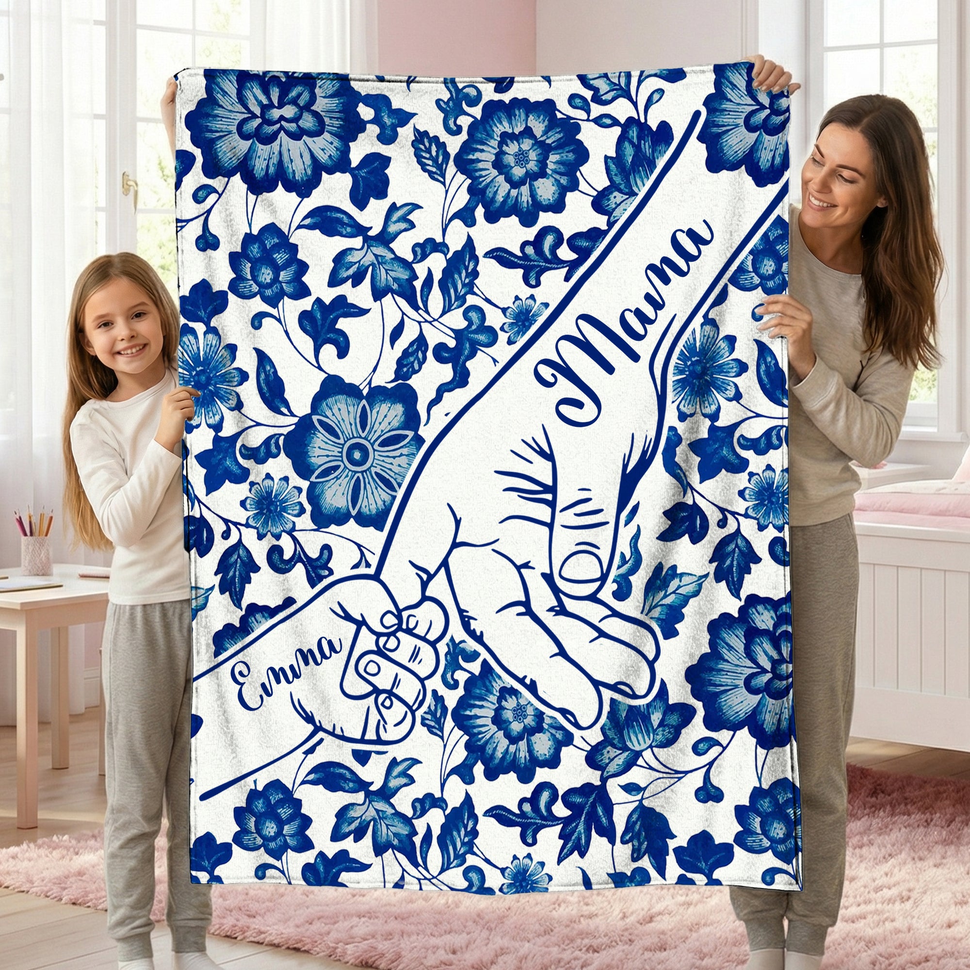 Toile De Jouy Personalizada Manta Suave con Nombres Decoración del Hogar Regalo del Día de la Madre para Mamá Abuela