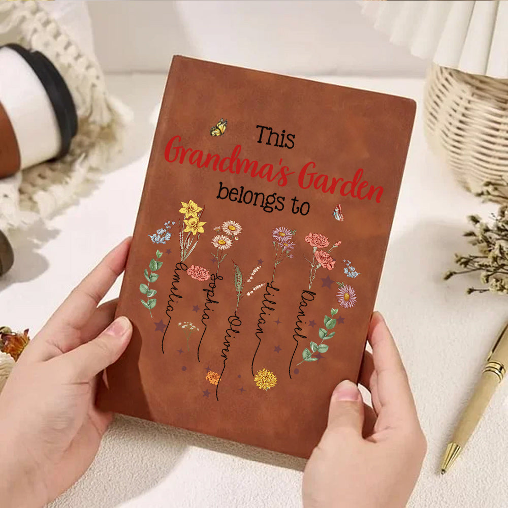 Personalizado Corazón Nacimiento Flor Cuero Forrado Diario Cuaderno con 1-12 Nombres y 100 Páginas de Papel Día de la Madre Cumpleaños Regalo para Mamá Abuela